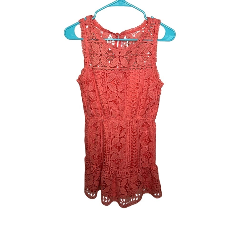 Coral Lace Dress Sleeveless Summer‎ Casual Party Cute Girly